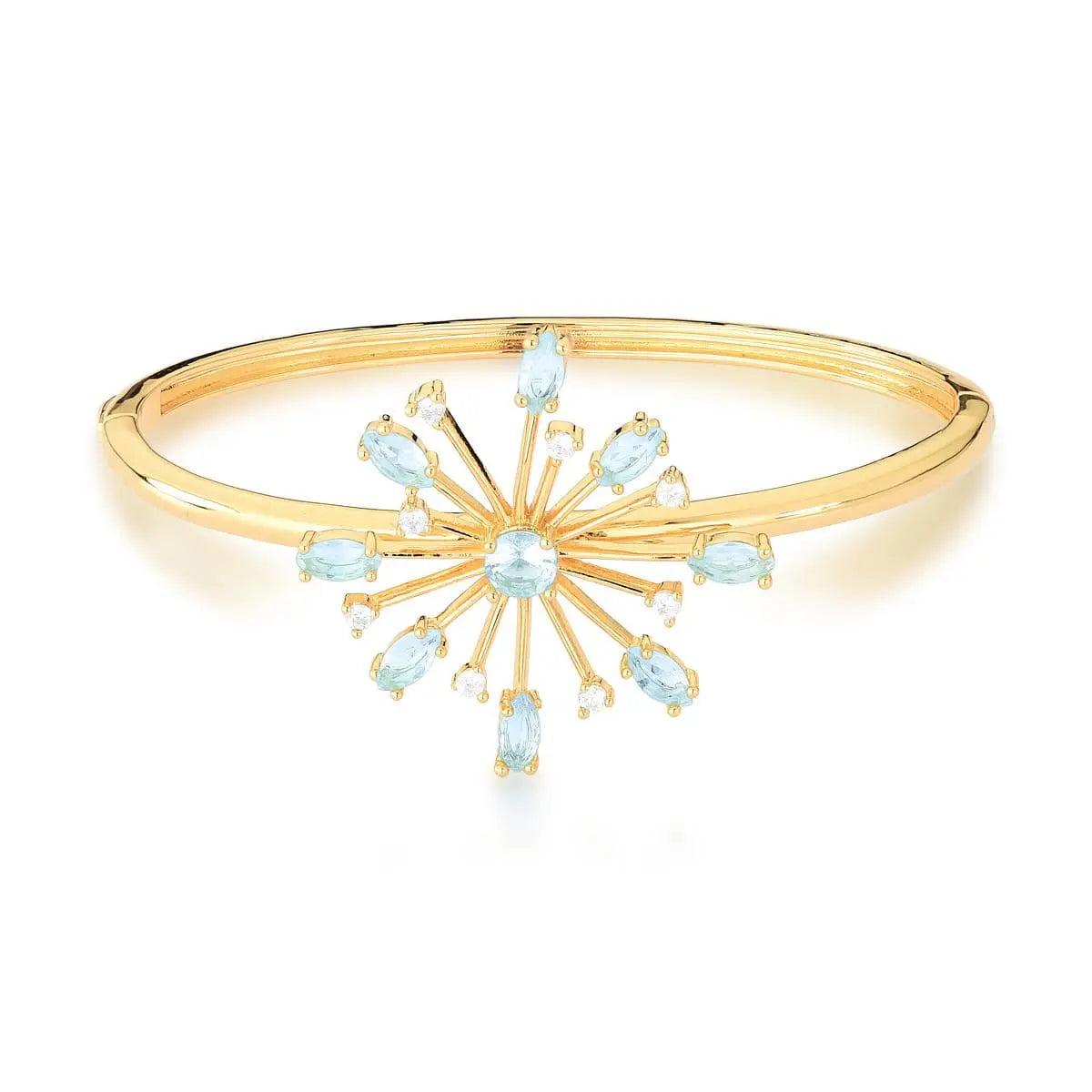 Bracelete Folheado a Ouro com Pingente de Flor Água Marinha