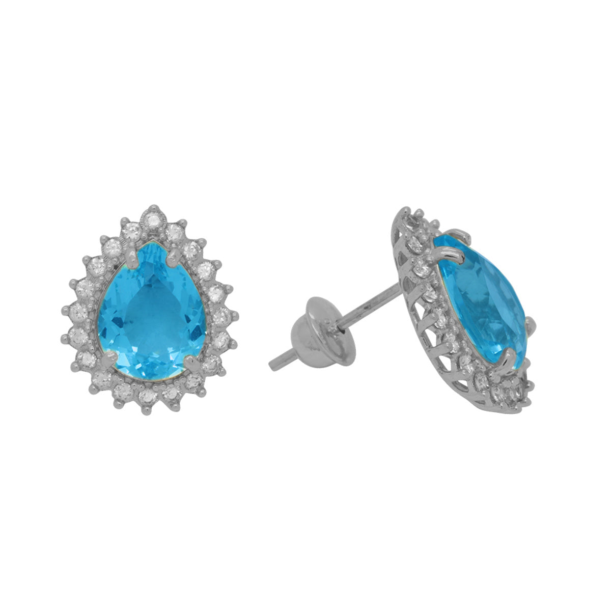 Brinco Gota Topázio Azul 8x10 mm em Ouro 18K