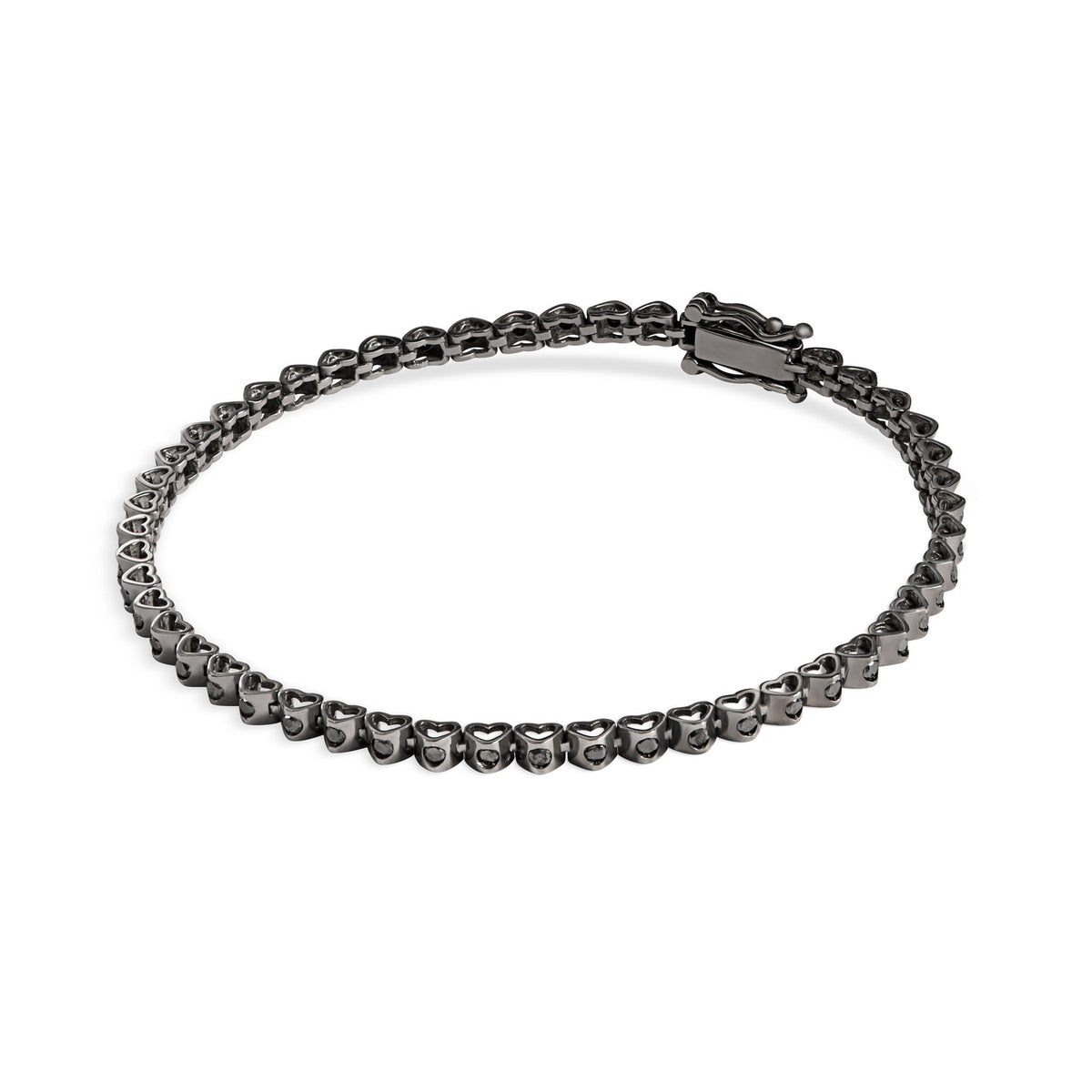 Pulseira Riviera Coração Vazado Diamantes Negros