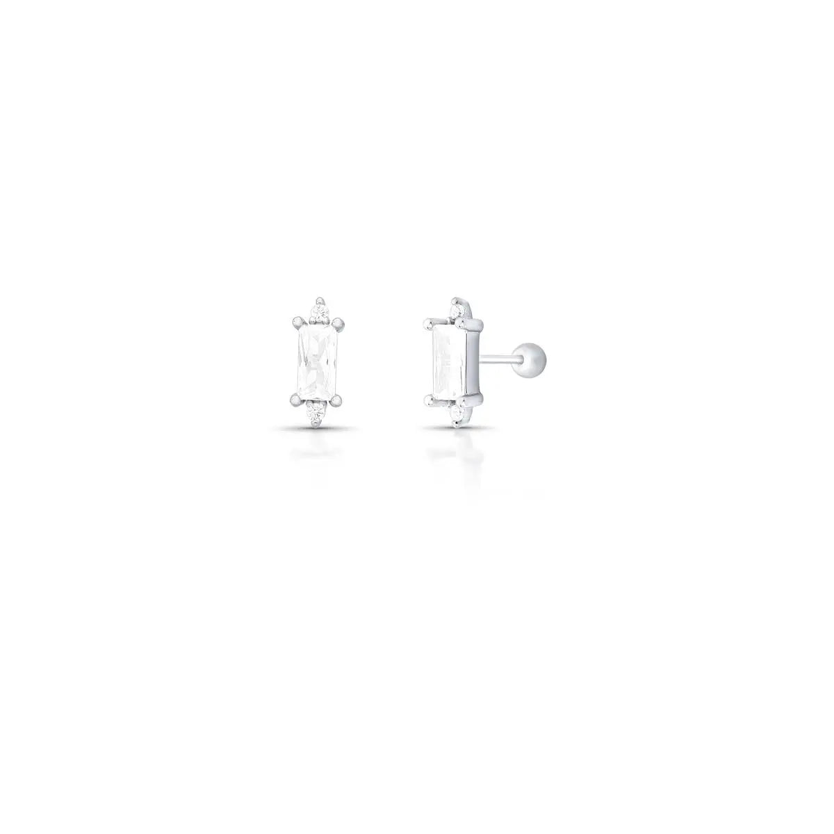 Brinco de Prata 925 com Cristal Retangular
