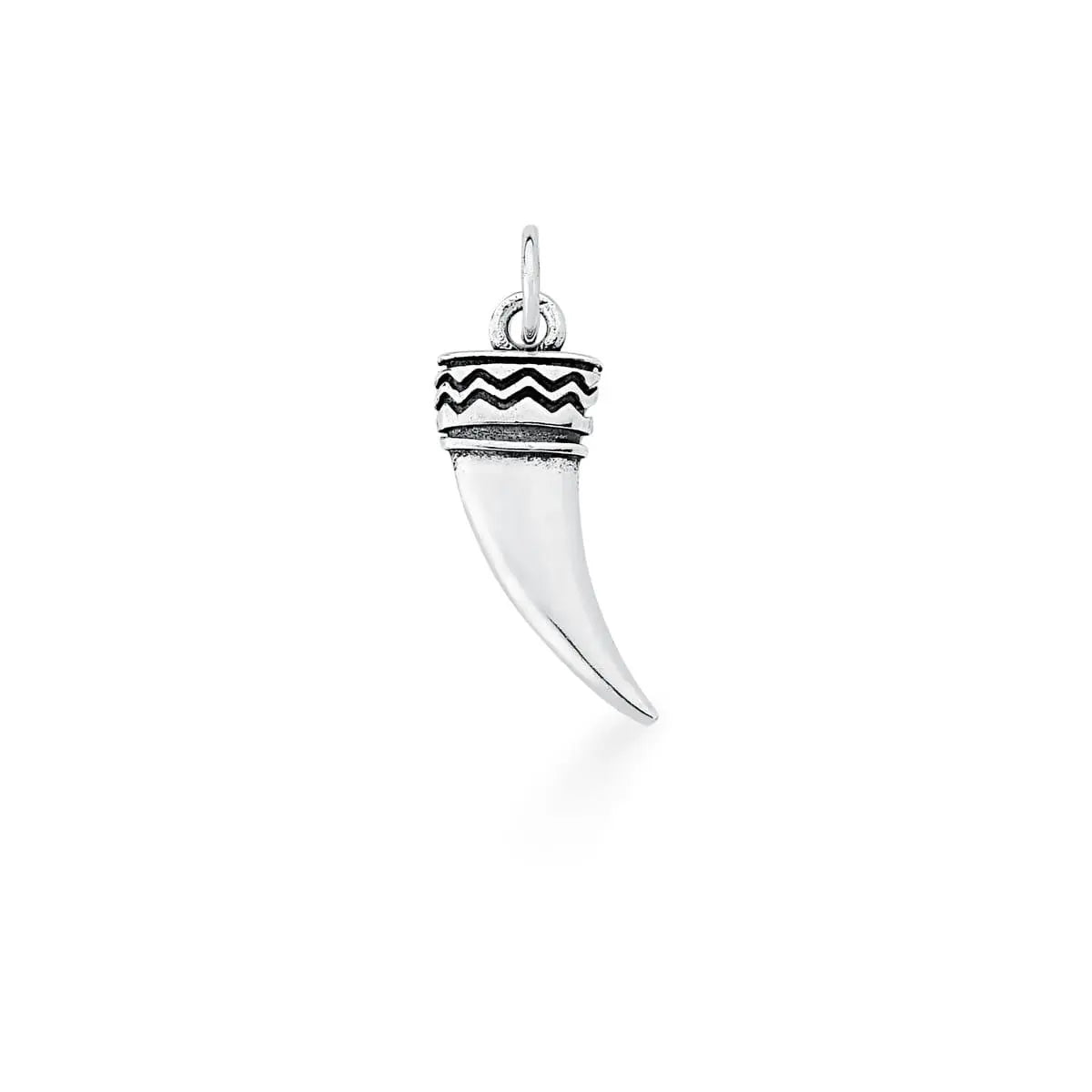 Pingente de Prata 925 Envelhecida Dente de Sabre Trabalhado e Liso