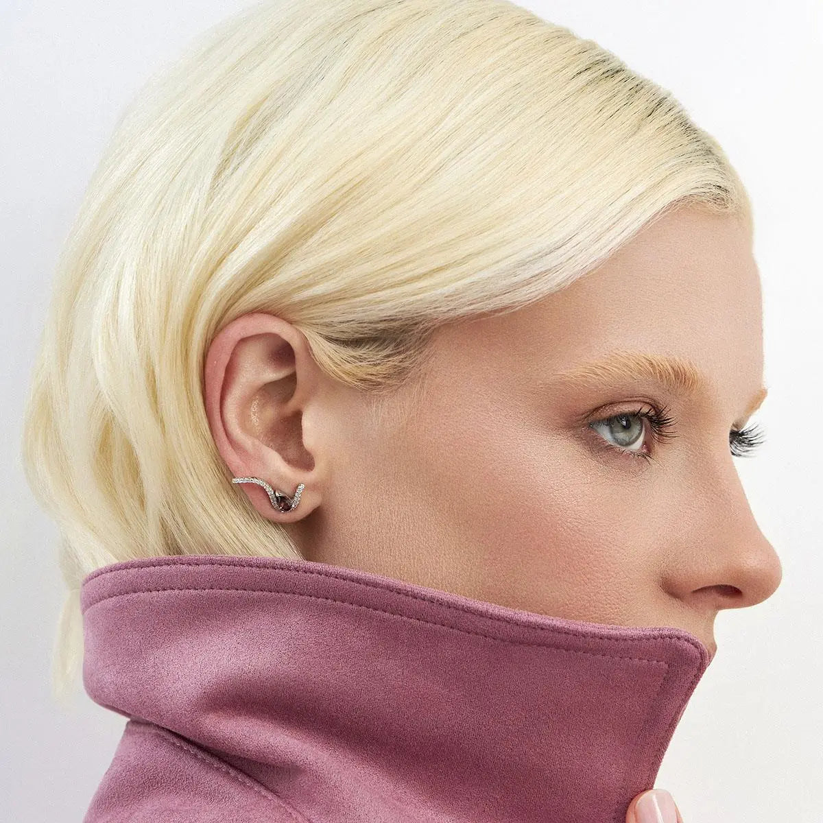 Brinco Ear de Prata 925 Cuff Curvo com Cristal de Gota