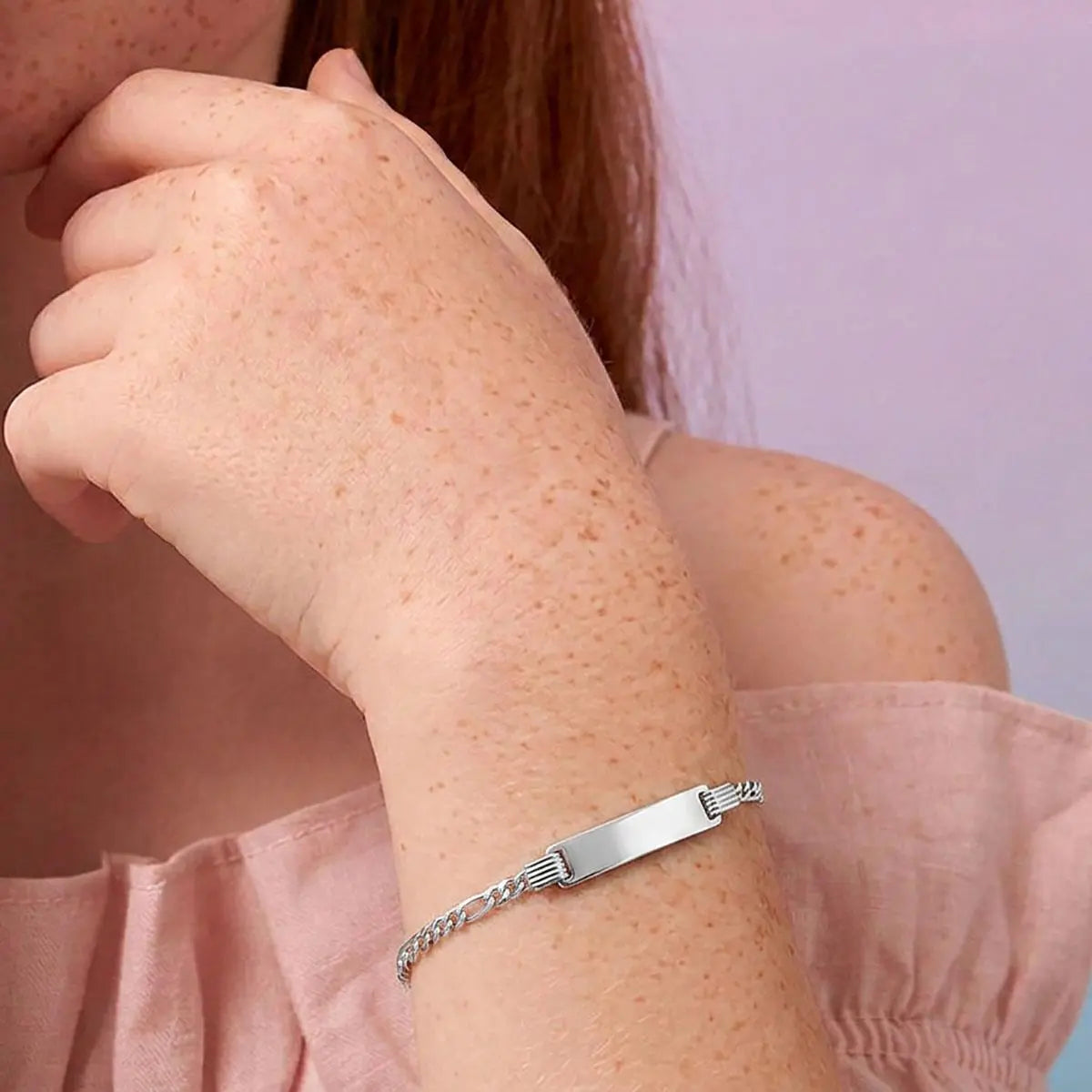 Pulseira de Prata 925 Kids com Placa Retangular Lisa
