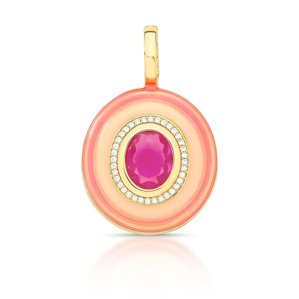 Pingente Folheado a Ouro Esmaltado com Fecho em Cristal Oval e Zircônias