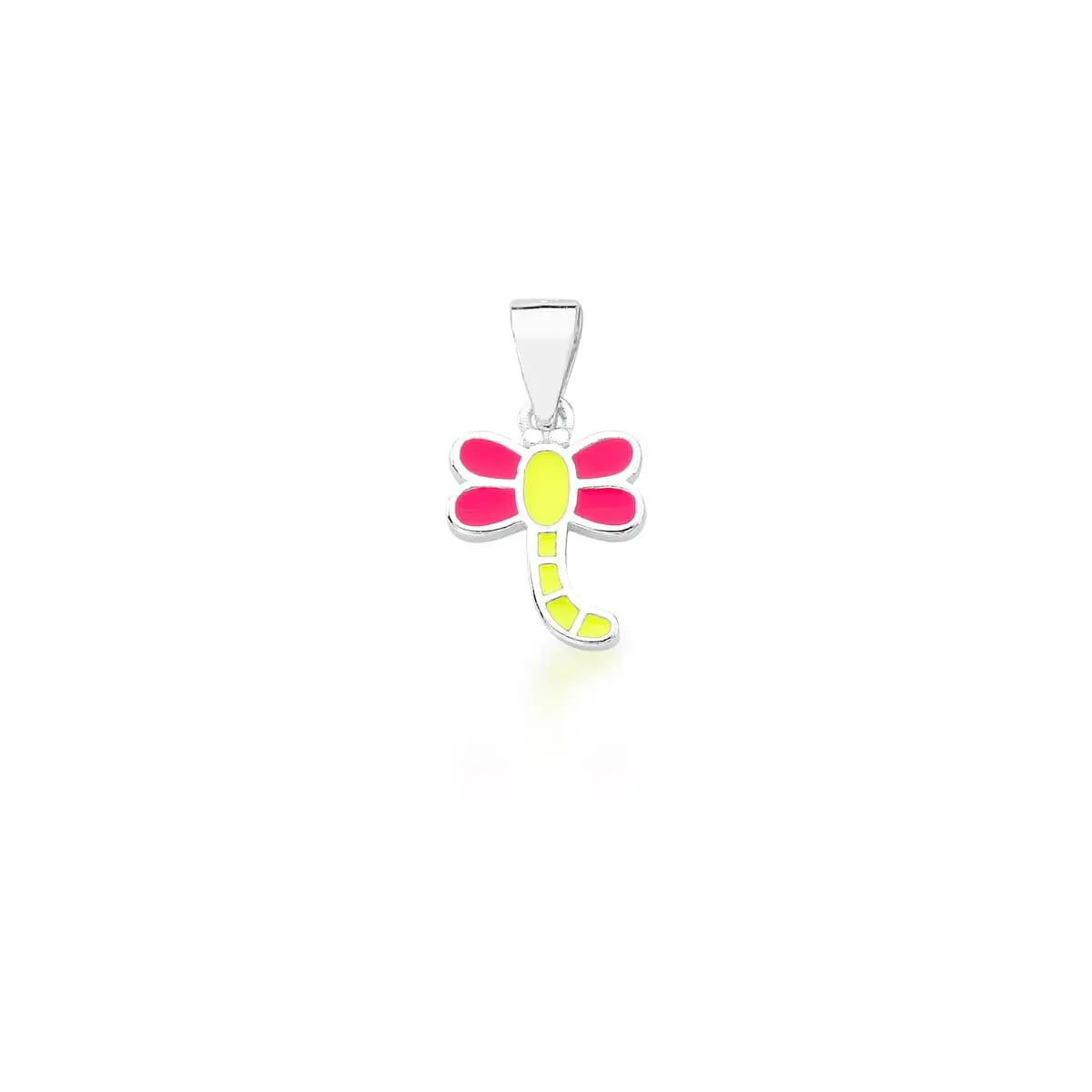 Pingente de Prata 925 Kids Libélula Esmaltado Amarelo e Vermelho