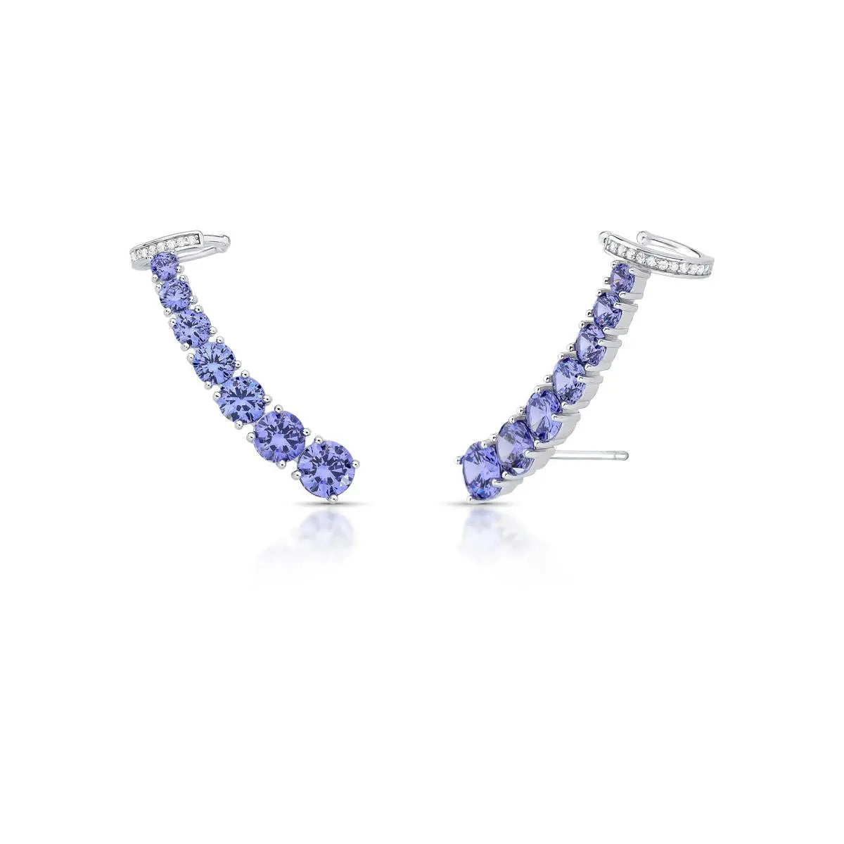 Brinco Ear de Prata 925 Cuff Curvo com Cristais e Zircônias