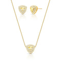 Conjunto Folheado a Ouro Brinco e Colar Triangular em Cristal e Zircônias