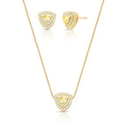 Conjunto Folheado a Ouro Brinco e Colar Triangular em Cristal e Zircônias