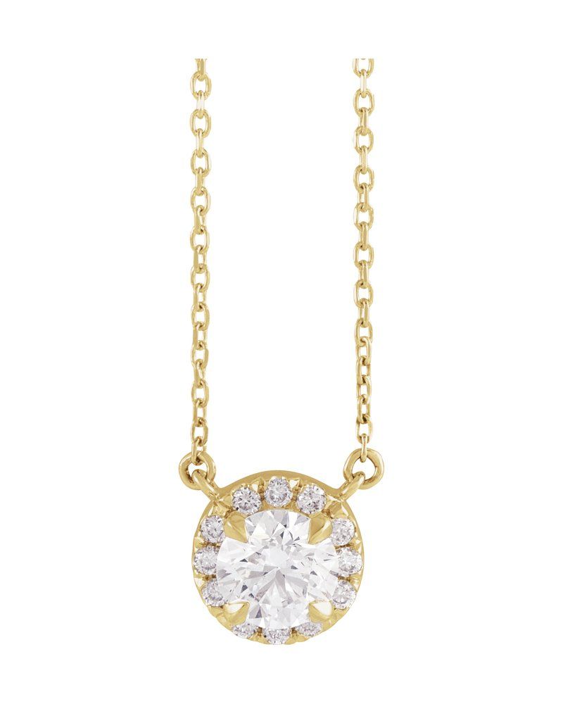 Colar com Cravação Francesa Halo em Ouro 14k com Diamantes de Laboratório