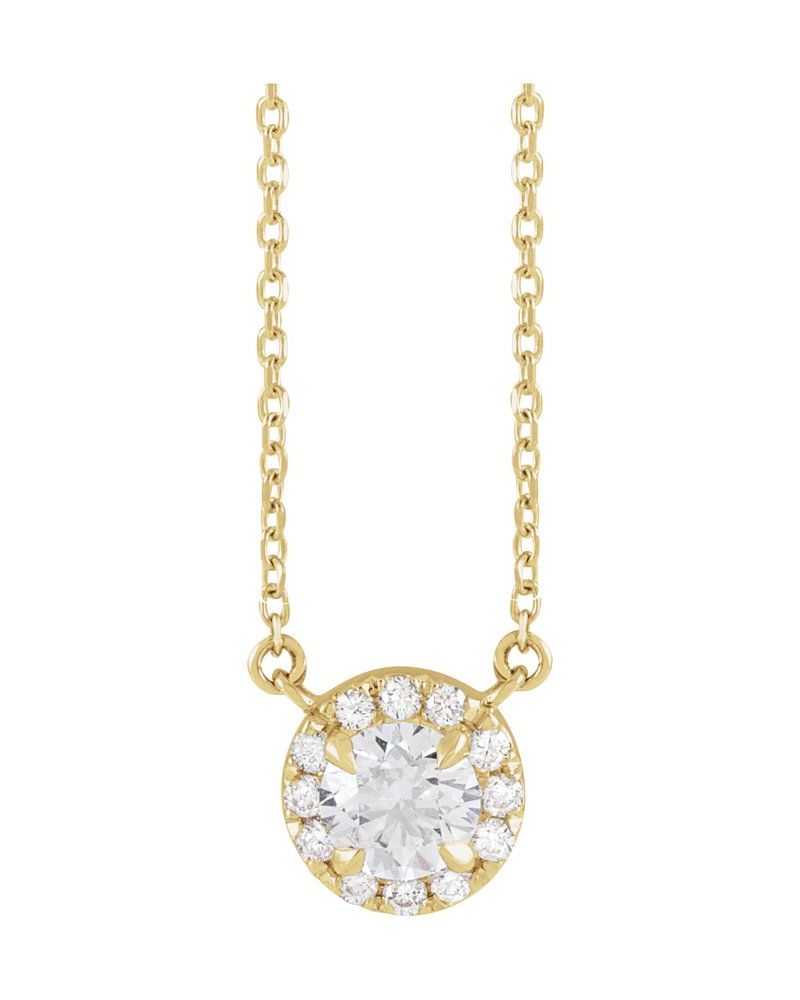 Colar com Cravação Francesa Halo em Ouro 14k com Diamantes de Laboratório