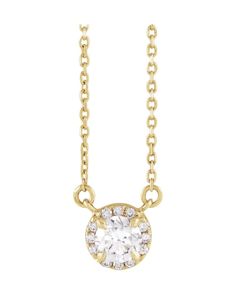 Colar com Cravação Francesa Halo em Ouro 14k com Diamantes de Laboratório