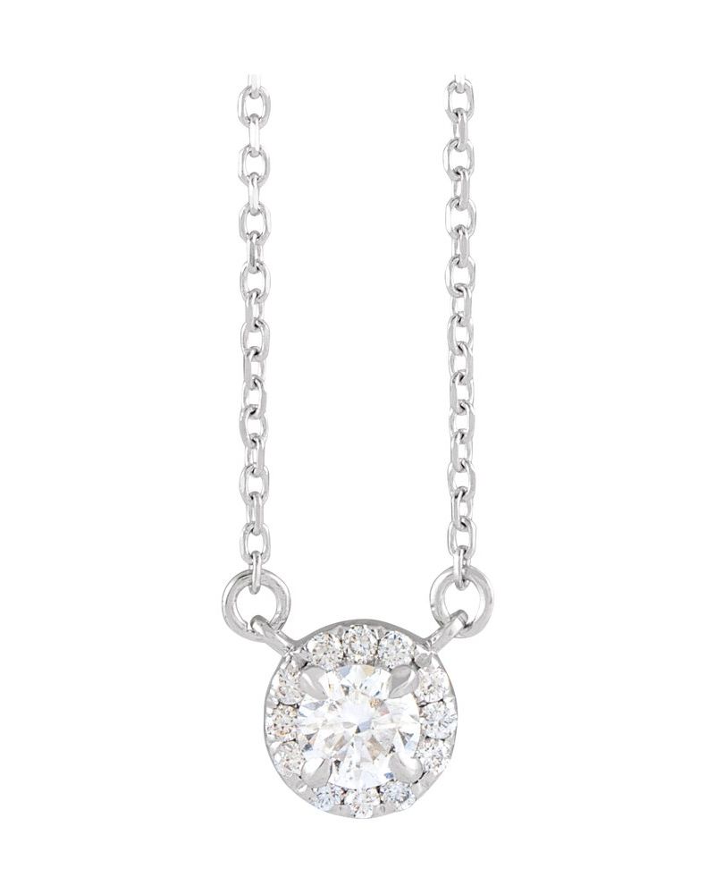 Colar com Cravação Francesa Halo em Ouro 14k com Diamantes de Laboratório