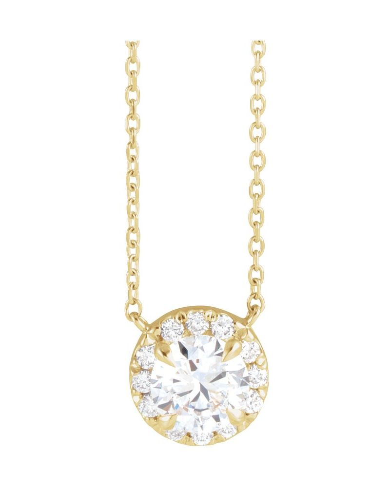 Colar com Cravação Francesa Halo em Ouro 14k com Diamantes de Laboratório