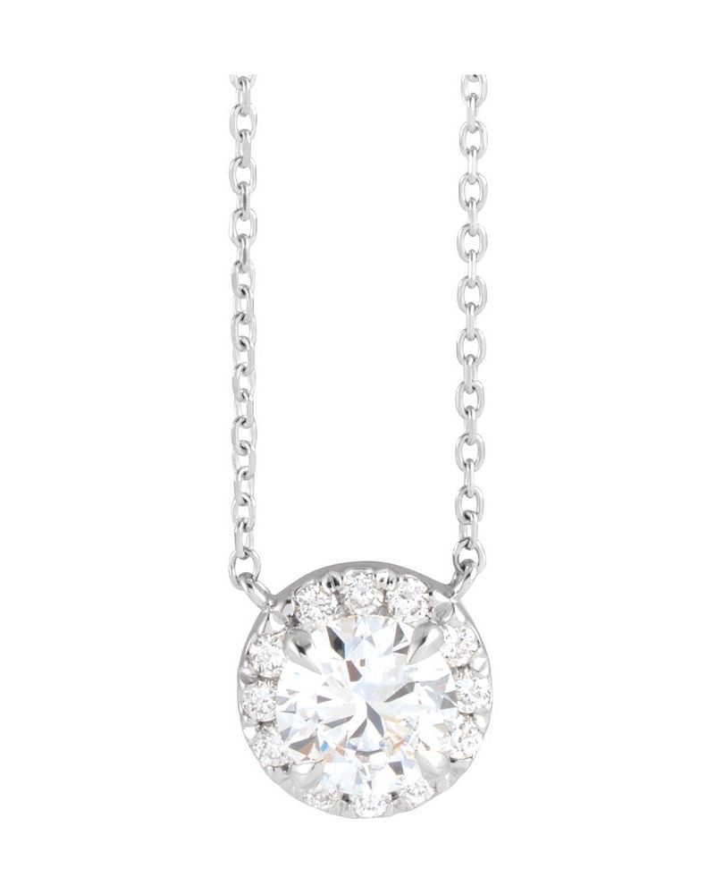 Colar com Cravação Francesa Halo em Ouro 14k com Diamantes de Laboratório