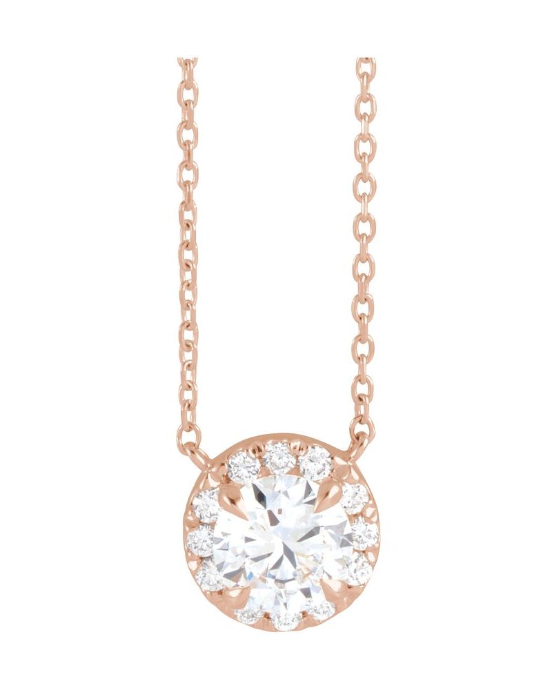 Colar com Cravação Francesa Halo em Ouro 14k com Diamantes de Laboratório