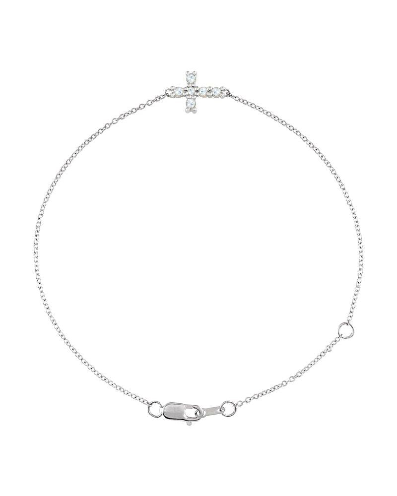 Pulseira Cruz Horizontal em Ouro 14k com Diamantes Naturais