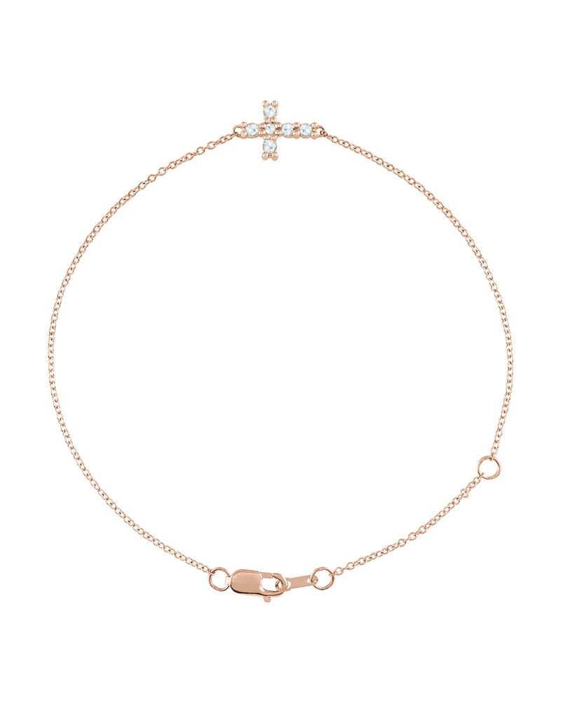 Pulseira Cruz Horizontal em Ouro 14k com Diamantes Naturais
