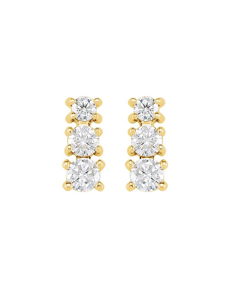 Brinco Três Pedras Degradê em Ouro 14k com Diamantes Naturais