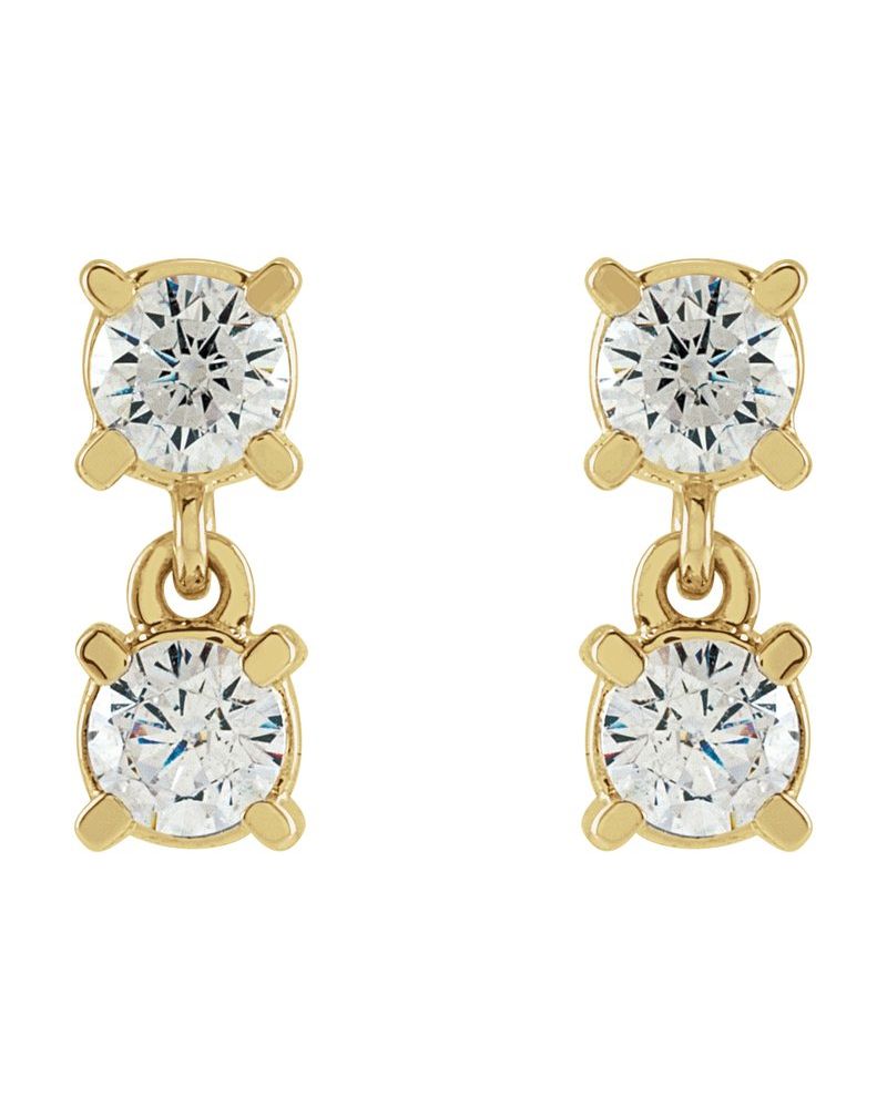 Brinco Duas Pedras em Ouro 14k com Diamantes de Laboratório – Modelo 2