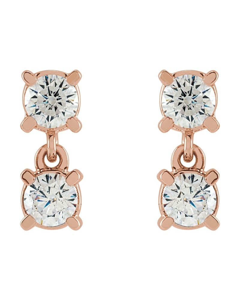 Brinco Duas Pedras em Ouro 14k com Diamantes de Laboratório – Modelo 2