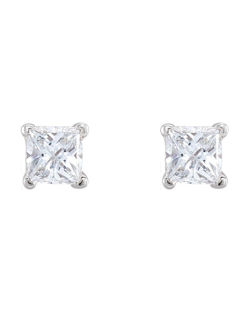 Brinco Ponto de Luz Quadrado Quatro Garras Ponta em V em Ouro 14k com Diamantes Naturais