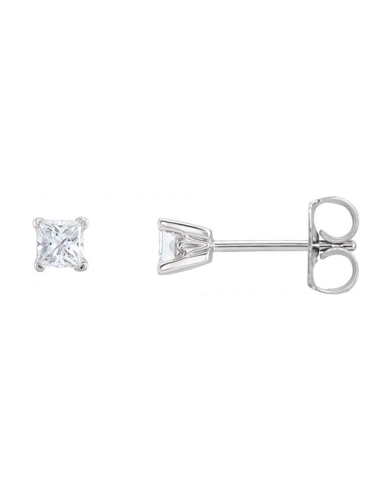 Brinco Ponto de Luz Quadrado Quatro Garras Ponta em V em Ouro 14k com Diamantes Naturais