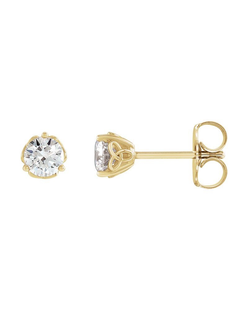 Brinco Ponto de Luz Redondo Três Garras Celta em Ouro 14k com Diamantes Naturais