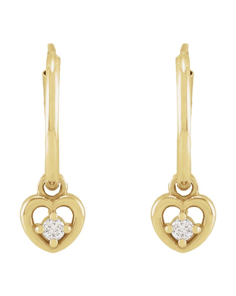 Brinco de Aro Coração em Ouro 14k com Diamantes Naturais