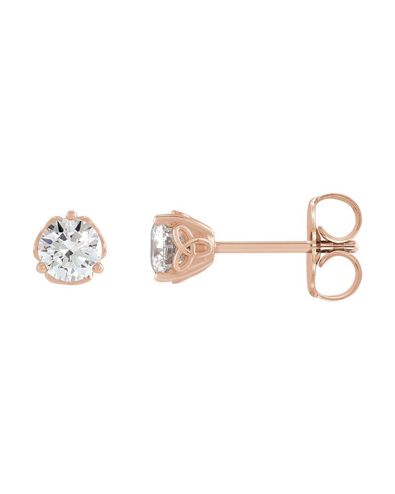 Brinco Ponto de Luz Redondo Três Garras Celta em Ouro 14k com Diamantes Naturais
