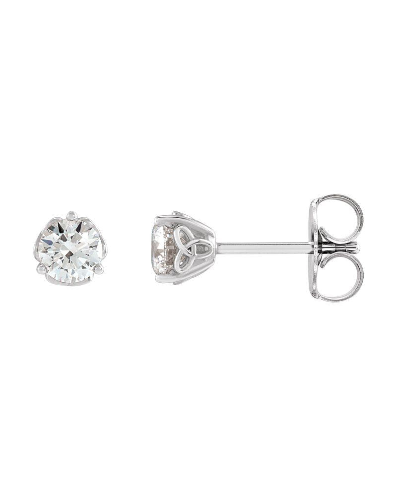 Brinco Ponto de Luz Redondo Três Garras Celta em Ouro 14k com Diamantes Naturais