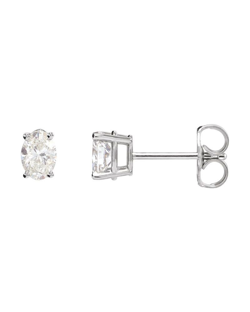 Brinco Ponto de Luz Oval Quatro Garras Leve em Ouro 14k com Diamantes de Laboratório