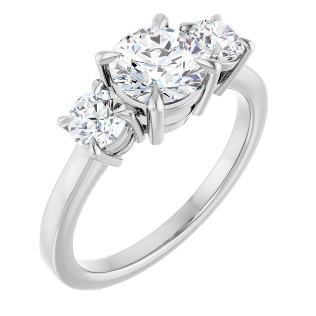 Anel de Noivado Três Pedras em Ouro 14k com Diamantes Naturais – Modelo 3 – Branco 14k