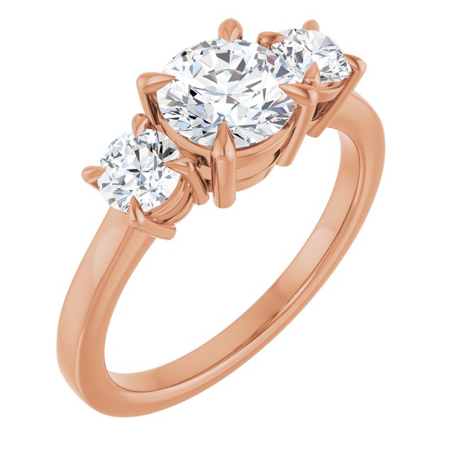 Anel de Noivado Três Pedras em Ouro 14k com Diamantes Naturais – Modelo 3 – Rosé 14k