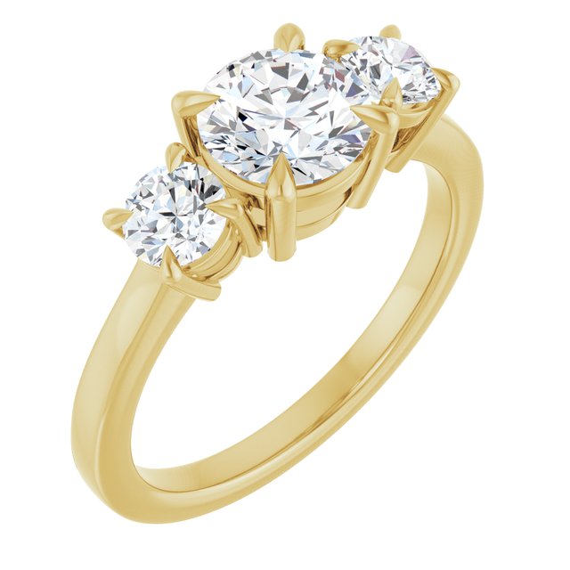 Anel de Noivado Três Pedras em Ouro 14k com Diamantes Naturais – Modelo 3 – Amarelo 14k