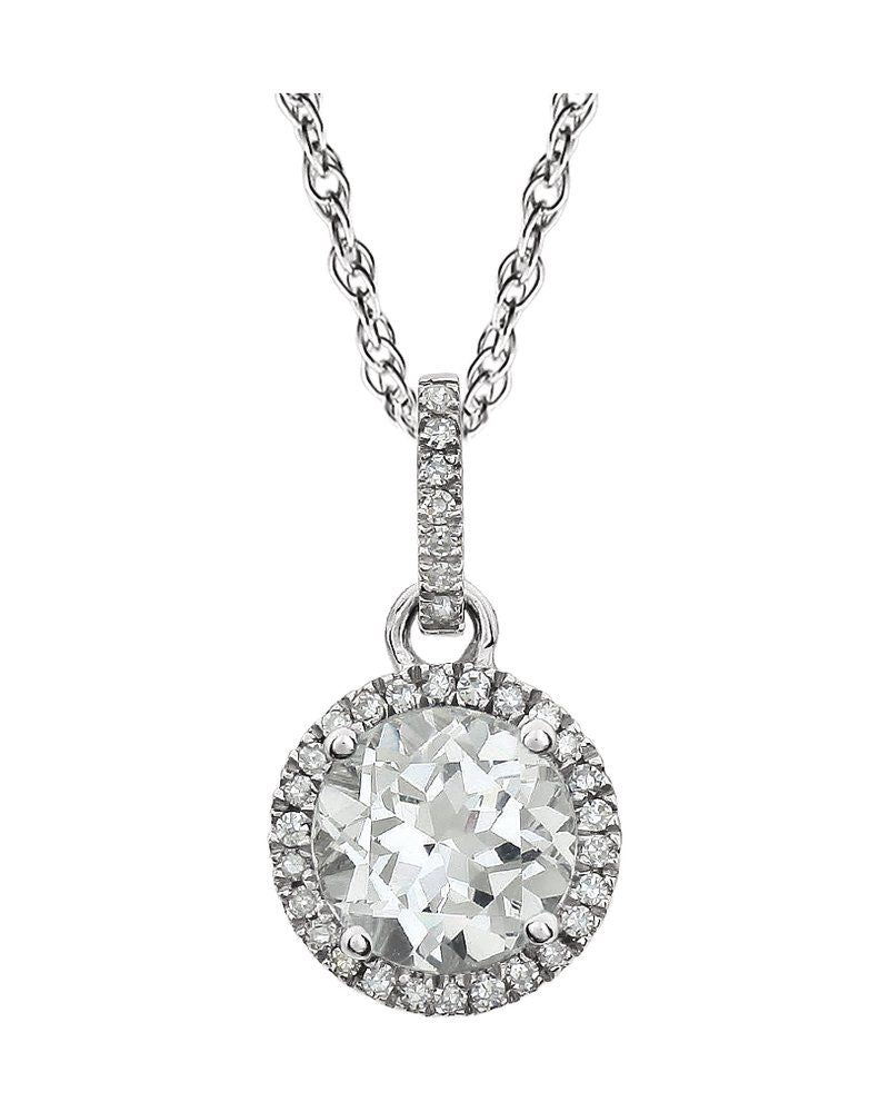 Colar Pedra do Mês Halo em Ouro 14k com Diamantes de Laboratório