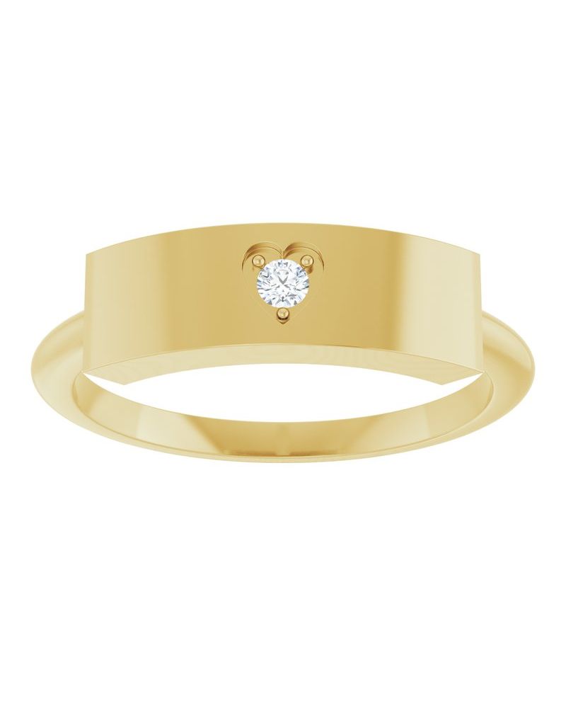 Anel Coração para Gravação em Ouro 14k com Diamantes Naturais