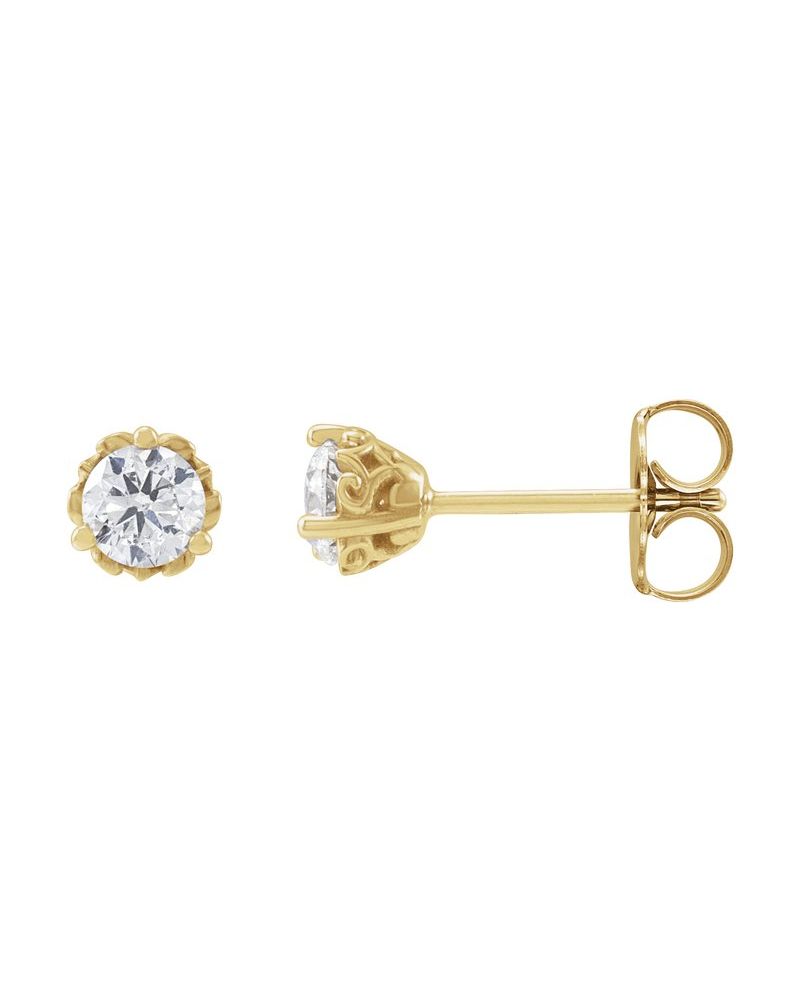 Brinco Ponto de Luz Redondo Três Garras Arabesco em Ouro 14k com Diamantes de Laboratório