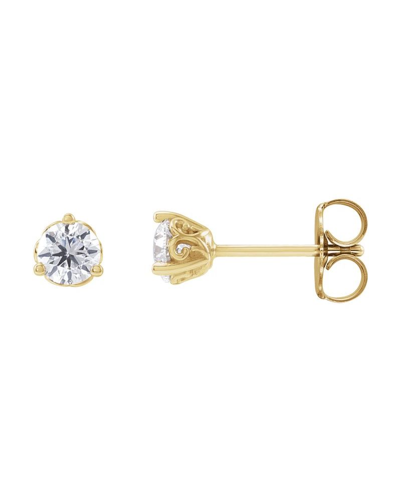 Brinco Ponto de Luz Redondo Três Garras Arabesco em Ouro 14k com Diamantes Naturais – Modelo 2