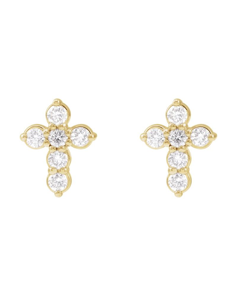 Brinco Cruz em Ouro 14k com Diamantes de Laboratório
