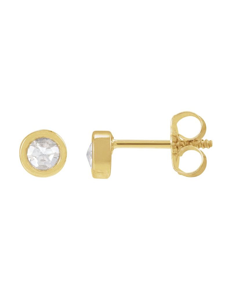 Brinco Ponto de Luz Infantil com Cravação Bezel em Ouro 14k com Diamantes Naturais