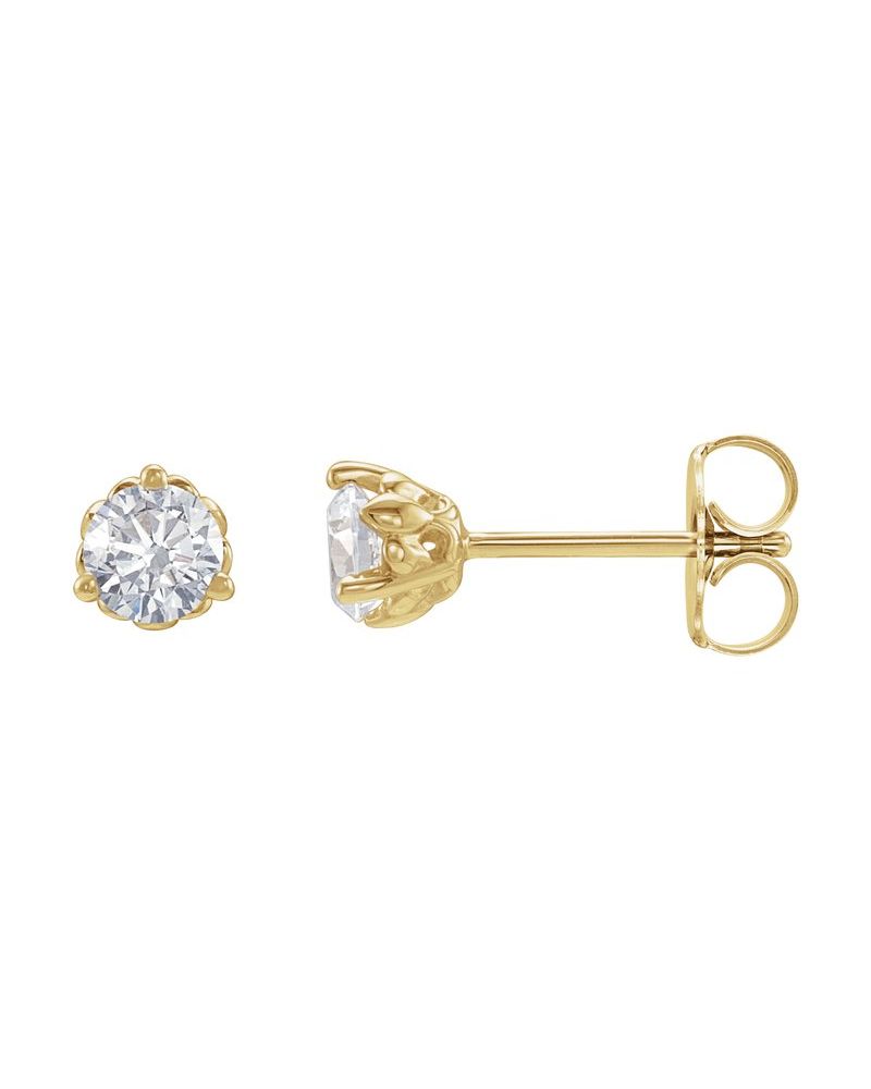 Brinco Redondo Três Garras Flor-de-lis em Ouro 14k com Diamantes de Laboratório