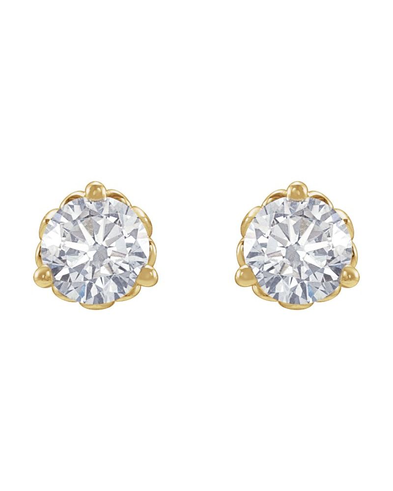 Brinco Redondo Três Garras Flor-de-lis em Ouro 14k com Diamantes de Laboratório