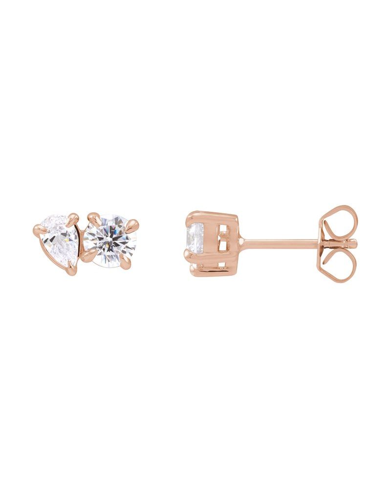 Brinco Ponto de Luz Duas Pedras em Ouro 14k com Diamantes de Laboratório – Modelo 2