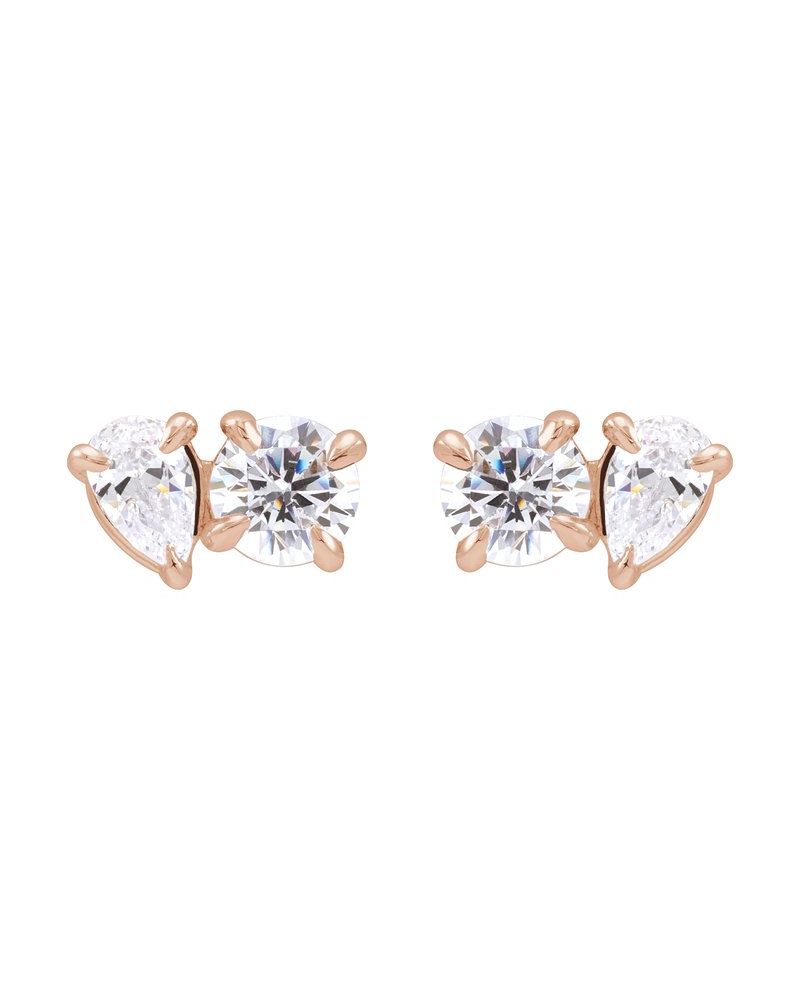 Brinco Ponto de Luz Duas Pedras em Ouro 14k com Diamantes de Laboratório – Modelo 2