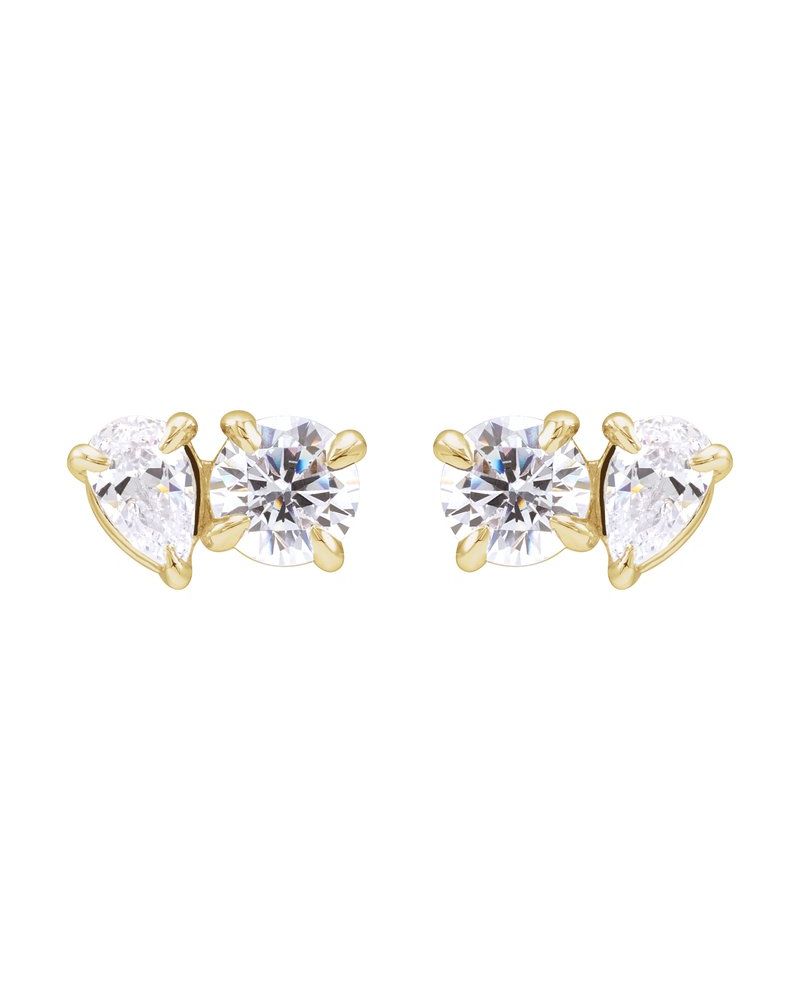 Brinco Ponto de Luz Duas Pedras em Ouro 14k com Diamantes de Laboratório – Modelo 2