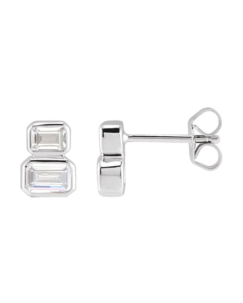 Brinco Ponto de Luz Duas Pedras em Ouro 14k com Diamantes de Laboratório