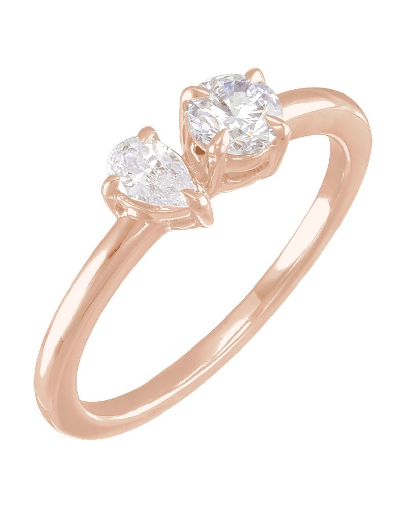 Anel Duas Pedras em Ouro 14k com Diamantes de Laboratório – Modelo 4