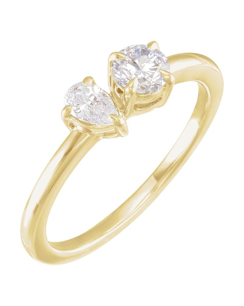 Anel Duas Pedras em Ouro 14k com Diamantes de Laboratório – Modelo 4
