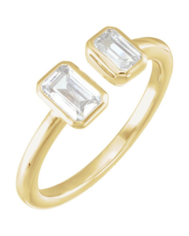 Anel Duas Pedras em Ouro 14k com Diamantes de Laboratório