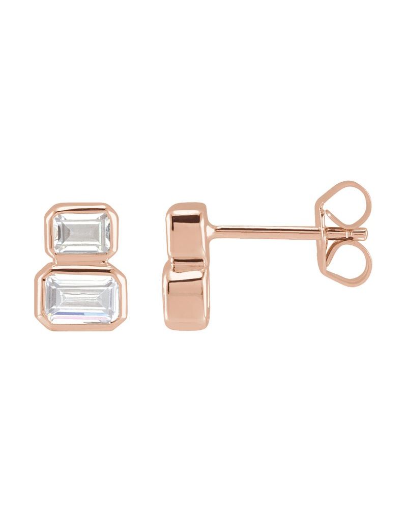 Brinco Ponto de Luz Duas Pedras em Ouro 14k com Diamantes de Laboratório